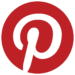 A red and white logo for pinterest